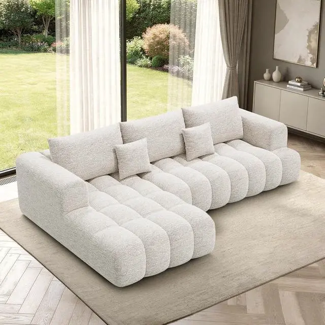 Alt view image 7 of 7 - 108 Boneless Couch, Cloud Couch with L-Shape Chaise, Modular Sectional Sofa with Oversized Deep Seat,Couch for Living Room Bedroom,No Assembly Required,White