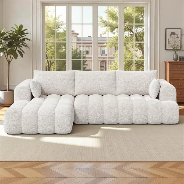 Main image of 108 Boneless Couch, Cloud Couch with L-Shape Chaise, Modular Sectional Sofa with Oversized Deep Seat,Couch for Living Room Bedroom,No Assembly Required,White