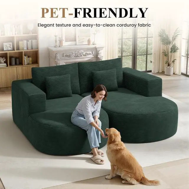 Alt view image 3 of 7 - Modular Sectional Sofa Bed,Convertible Cloud Couches for Living Room,2 Chaise Corduroy Boneless Couch Sleeper Sofa Set,Oversized Chaise Lounge Chair for Bedroom,No Assembly Required,Green 1PCS