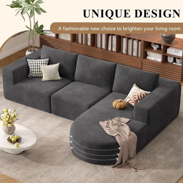 Alt view image 7 of 7 - L-Shaped Boneless Couch,104" Couches for Living Room with Curved Chaise,Modular Sectional Sofa with Deep Seat,Modern Cozy Cloud Compression Sofas,No Assembly Required(Gray) 1PCS