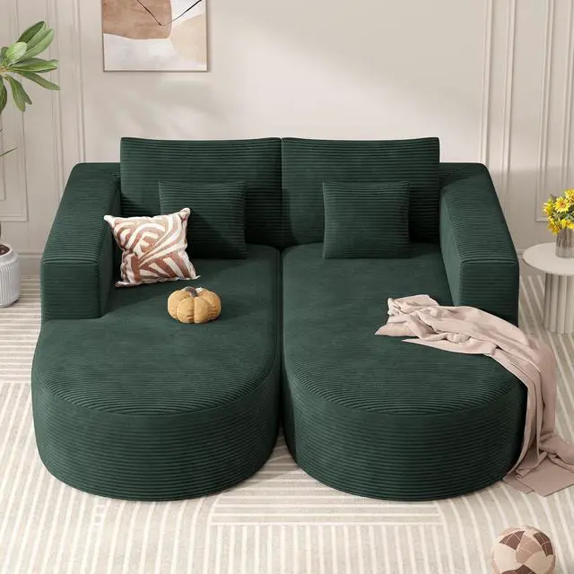 Alt view image 6 of 7 - Modular Sectional Sofa Bed,Convertible Cloud Couches for Living Room,2 Chaise Corduroy Boneless Couch Sleeper Sofa Set,Oversized Chaise Lounge Chair for Bedroom,No Assembly Required,Green 1PCS