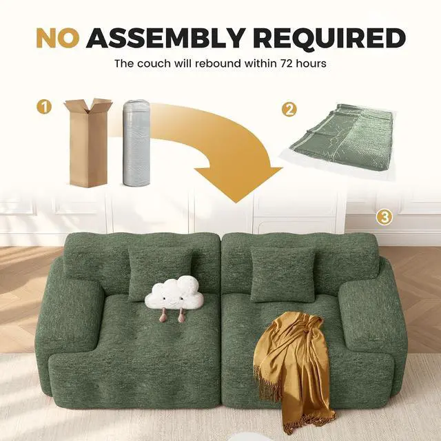 Alt view image 7 of 7 - 83" Boneless Loveseat Sofa in a Box, Modern Small Couch No Assembly Required, Comfy Deep Seat Cloud Couches for Living Room, Bedroom, Apartment, Green 1 PCS
