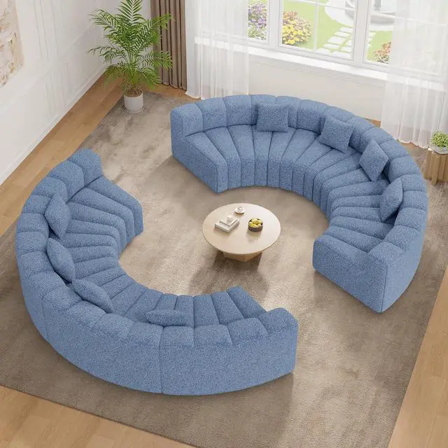Main image of Oversized Curved Cloud Couch, 8 Seater Modern Round Modular Sectional Sofa, Convertible Boneless Couches for Living Room, No Assembly Required, Light Blue 1 PCS