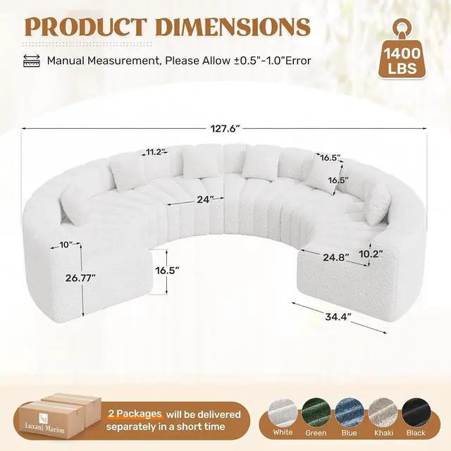 Alt view image 2 of 7 - Oversized Curved Cloud Couch, 6 Seater Modern Modular Sectional Sofa, Convertible Boneless Couches for Living Room, No Assembly Required, White 1 PCS