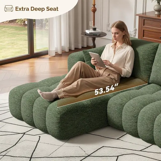 Alt view image 5 of 7 - 108 Boneless Couch, Cloud Couch with L-Shape Chaise, Modular Sectional Sofa with Oversized Deep Seat,Couch for Living Room Bedroom,No Assembly Required,Green