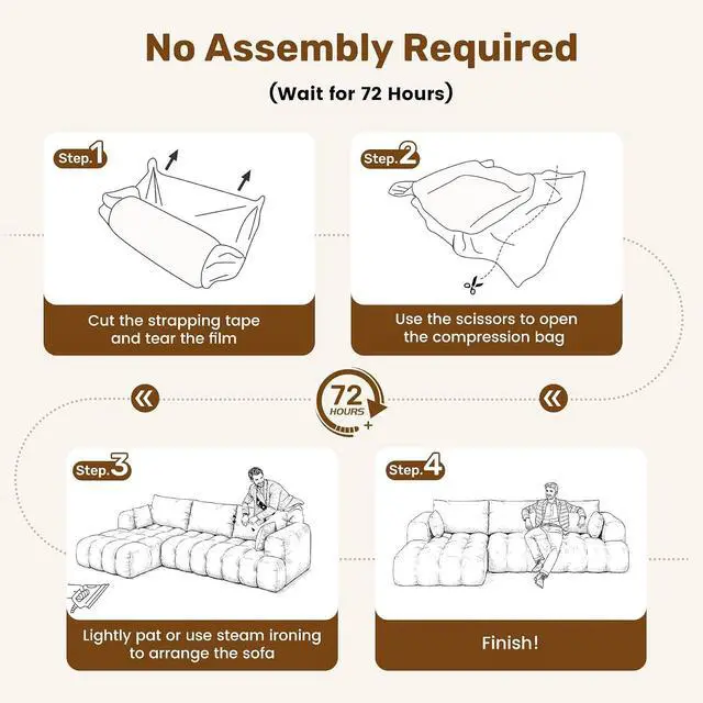 Alt view image 3 of 7 - 108 Boneless Couch, Cloud Couch with L-Shape Chaise, Modular Sectional Sofa with Oversized Deep Seat,Couch for Living Room Bedroom,No Assembly Required,Bown