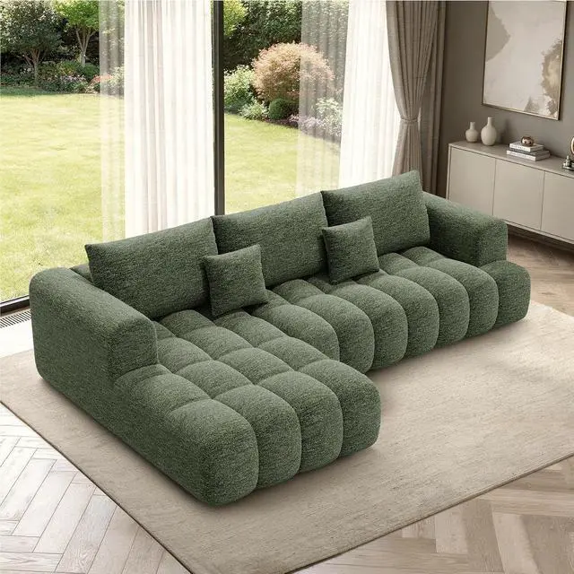 Alt view image 7 of 7 - 108 Boneless Couch, Cloud Couch with L-Shape Chaise, Modular Sectional Sofa with Oversized Deep Seat,Couch for Living Room Bedroom,No Assembly Required,Green