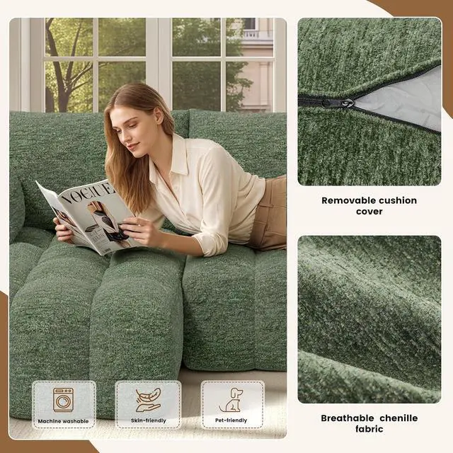 Alt view image 4 of 7 - 108 Boneless Couch, Cloud Couch with L-Shape Chaise, Modular Sectional Sofa with Oversized Deep Seat,Couch for Living Room Bedroom,No Assembly Required,Green