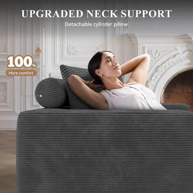 Alt view image 4 of 7 - Boneless Couches for Living Room with Chaise,104" Modular Sectional Sofa with Convertible Ottoman,Cozy Cloud Couch with U-Shaped,Sponge Compression Sofas in a Box,No Assembly Required(Gray) 1pcs