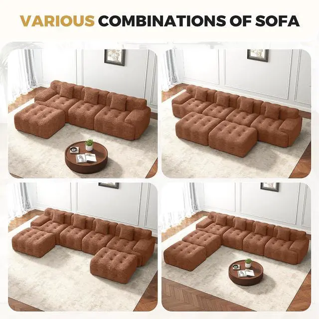 Alt view image 7 of 7 - 143" Modern Boneless Couches for Living Room, U Shaped Cloud Couch Sectional, Chenille Convertible Modular Sofa Set, No Assembly Required, Khaki 1 PCS