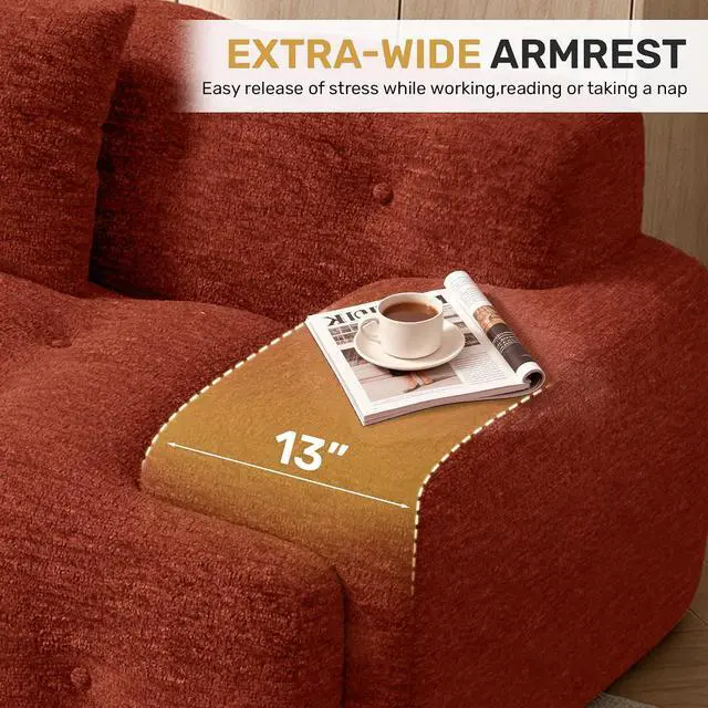 Alt view image 4 of 7 - 113" Modern Boneless Couches for Living Room, Oversized 3 Seater Cloud Couch, Chenille Modular Sectional Sofa, No Assembly Required, Red Brown 1 PCS