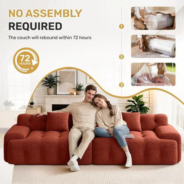Alt view image 7 of 7 - 113" Modern Boneless Couches for Living Room, Oversized 3 Seater Cloud Couch, Chenille Modular Sectional Sofa, No Assembly Required, Red Brown 1 PCS