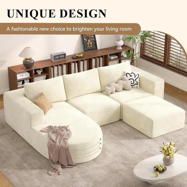 Alt view image 5 of 6 - U-Shaped Boneless Couches for Living Room with Chaise,104" Modular Sectional Sofa with Convertible Ottoman,Cozy Cloud Couch with U-Shaped,Sponge Compression Sofas in a Box