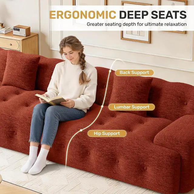 Alt view image 5 of 7 - 113" Modern Boneless Couches for Living Room, Oversized 3 Seater Cloud Couch, Chenille Modular Sectional Sofa, No Assembly Required, Red Brown 1 PCS