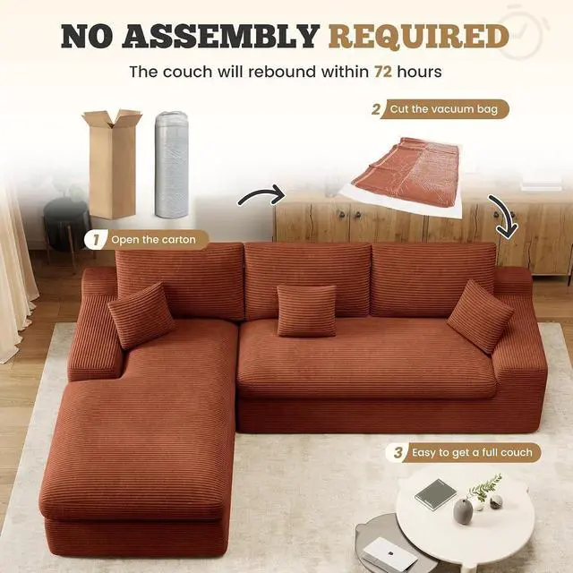 Alt view image 7 of 7 - 111" Modular Sectional Sofa for Living Room, Convertible L-Shape Couch with Ottoman,Cloud Boneless Couch with Layered Cushion,Reddish Brown Corduroy