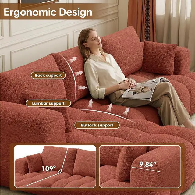 Alt view image 4 of 7 - 108 Boneless Couch, Cloud Couch with L-Shape Chaise, Modular Sectional Sofa with Oversized Deep Seat,Couch for Living Room Bedroom,No Assembly Required,Bown