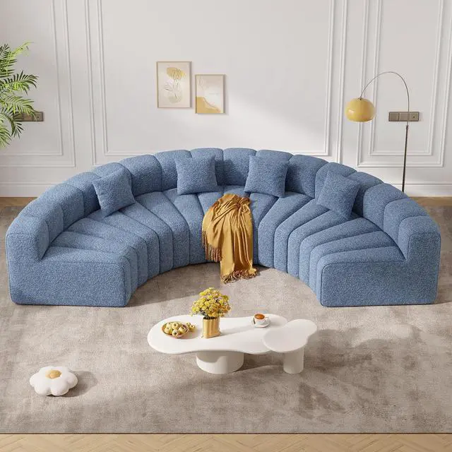 Main image of 128" Oversized Curved Cloud Couch, Modern Compressed Modular Sectional Sofa, 4 Seater Boneless Couches for Living Room, No Assembly Required, Light Blue 1 PCS