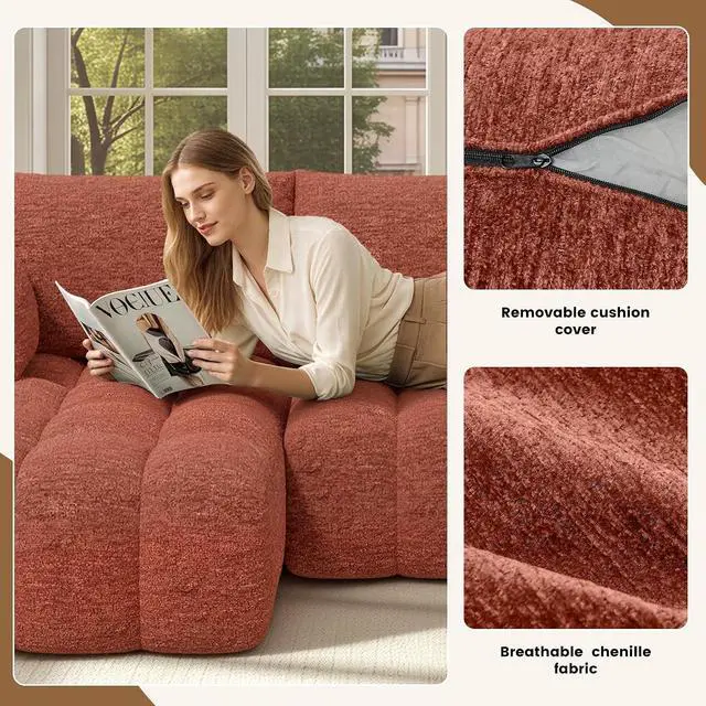 Alt view image 5 of 7 - 108 Boneless Couch, Cloud Couch with L-Shape Chaise, Modular Sectional Sofa with Oversized Deep Seat,Couch for Living Room Bedroom,No Assembly Required,Bown