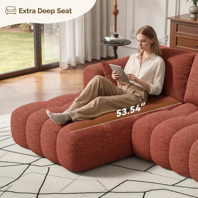 Alt view image 6 of 7 - 108 Boneless Couch, Cloud Couch with L-Shape Chaise, Modular Sectional Sofa with Oversized Deep Seat,Couch for Living Room Bedroom,No Assembly Required,Bown