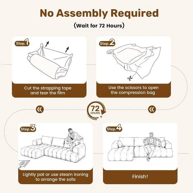 Alt view image 6 of 7 - 108 Boneless Couch, Cloud Couch with L-Shape Chaise, Modular Sectional Sofa with Oversized Deep Seat,Couch for Living Room Bedroom,No Assembly Required,Blue