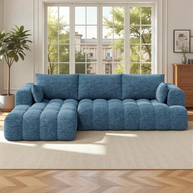Main image of 108 Boneless Couch, Cloud Couch with L-Shape Chaise, Modular Sectional Sofa with Oversized Deep Seat,Couch for Living Room Bedroom,No Assembly Required,Blue
