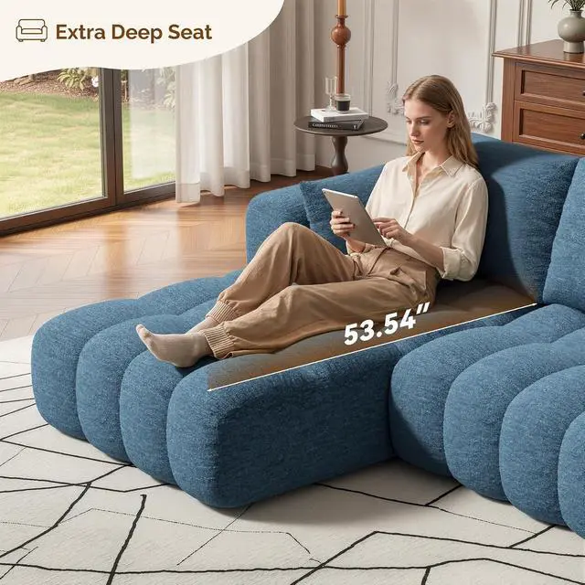 Alt view image 5 of 7 - 108 Boneless Couch, Cloud Couch with L-Shape Chaise, Modular Sectional Sofa with Oversized Deep Seat,Couch for Living Room Bedroom,No Assembly Required,Blue