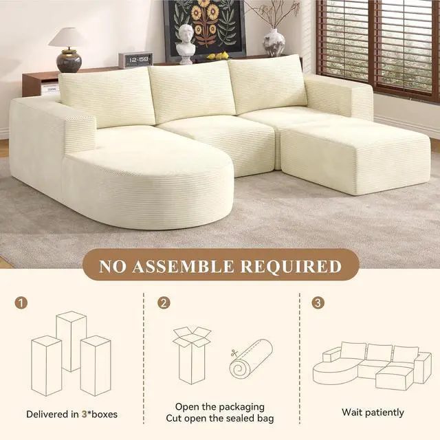 Alt view image 6 of 6 - U-Shaped Boneless Couches for Living Room with Chaise,104" Modular Sectional Sofa with Convertible Ottoman,Cozy Cloud Couch with U-Shaped,Sponge Compression Sofas in a Box
