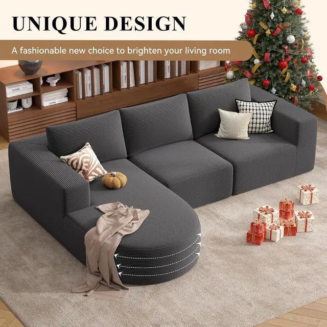 Alt view image 3 of 6 - L-Shaped Boneless Couch,104" Couches for Living Room with Curved Chaise,Modular Sectional Sofa with Deep Seat,Modern Cozy Cloud Compression Sofas,No Assembly Required(Gray) 1PCS