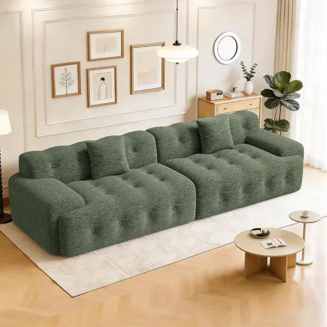 Main image of 113" Modern Boneless Couches for Living Room, Oversized 3 Seater Cloud Couch, Chenille Modular Sectional Sofa, No Assembly Required, Green 1 PCS