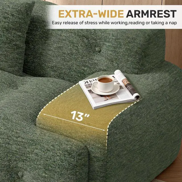 Alt view image 4 of 7 - 113" Modern Boneless Couches for Living Room, Oversized 3 Seater Cloud Couch, Chenille Modular Sectional Sofa, No Assembly Required, Green 1 PCS