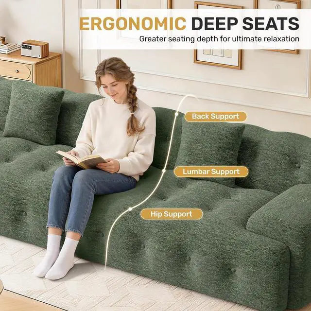 Alt view image 5 of 7 - 113" Modern Boneless Couches for Living Room, Oversized 3 Seater Cloud Couch, Chenille Modular Sectional Sofa, No Assembly Required, Green 1 PCS