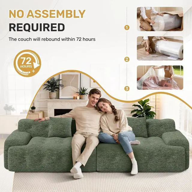 Alt view image 7 of 7 - 113" Modern Boneless Couches for Living Room, Oversized 3 Seater Cloud Couch, Chenille Modular Sectional Sofa, No Assembly Required, Green 1 PCS