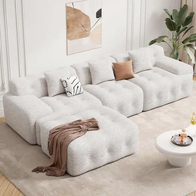 Main image of 113" Modern Boneless Couches for Living Room, L Shaped Cloud Couch Sectional, Chenille Convertible Modular Sofa Set, No Assembly Required, Beige 1 PCS