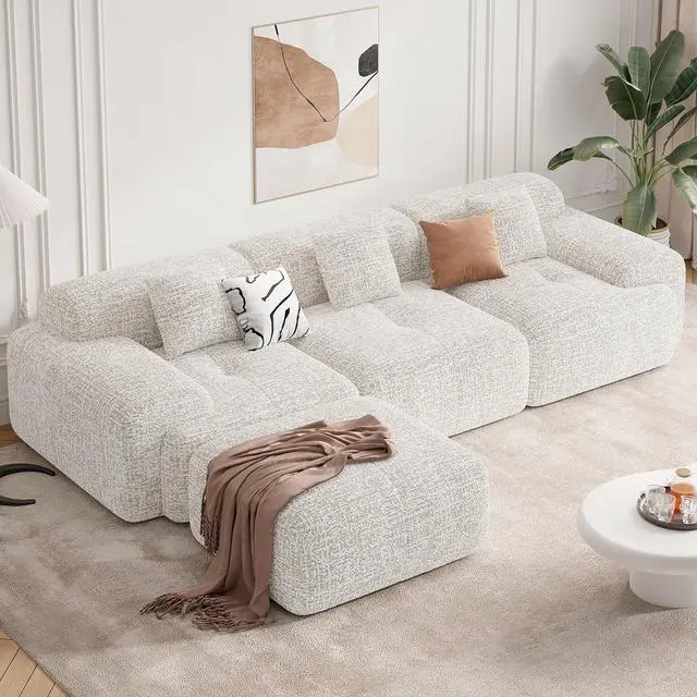 Main image of 122" Modern L Shaped Modular Sectional Sofa, Boneless Couches for Living Room with Ottoman,4 Seater Convertible Chenille Cloud Couch Sofa Set, No Assembly Required, Beige 1 PCS