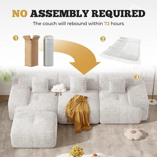 Alt view image 7 of 7 - 122" Modern L Shaped Modular Sectional Sofa, Boneless Couches for Living Room with Ottoman,4 Seater Convertible Chenille Cloud Couch Sofa Set, No Assembly Required, Beige 1 PCS