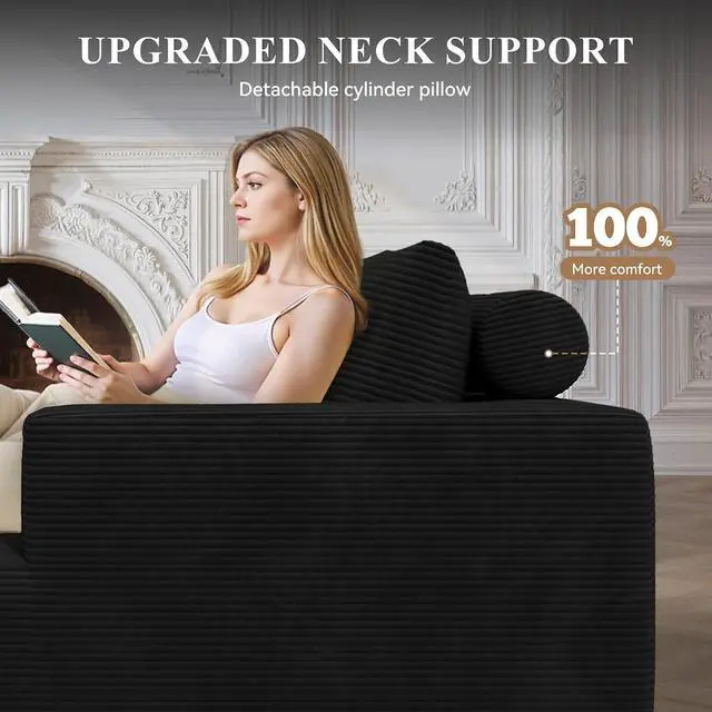 Alt view image 5 of 7 - Boneless Couches for Living Room with Chaise,104" Modular Sectional Sofa with Convertible Ottoman,Cozy Cloud Couch with U-Shaped,Sponge Compression Sofas in a Box,No Assembly Required(Black) 1pcs