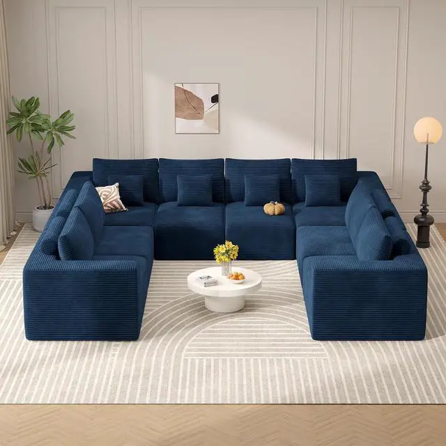 Main image of Modern U Shaped Modular Sectional Sofa, Convertible Oversized Cloud Couches for Living Room, Comfy 8 Seater Corduroy Boneless Couch Sofa Set, No Assembly Required, Beige 1 PCS