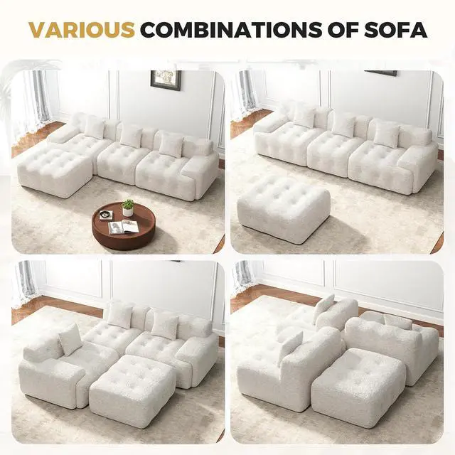Alt view image 7 of 7 - 113" Modern Boneless Couches for Living Room, L Shaped Cloud Couch Sectional, Chenille Convertible Modular Sofa Set, No Assembly Required, Beige 1 PCS