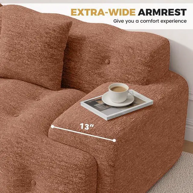 Alt view image 4 of 7 - 143" Modern Boneless Couches for Living Room, U Shaped Cloud Couch Sectional, Chenille Convertible Modular Sofa Set, No Assembly Required, Khaki 1 PCS