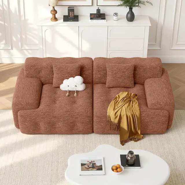 Main image of 83" Boneless Loveseat Sofa in a Box, Modern Small Couch No Assembly Required, Comfy Deep Seat Cloud Couches for Living Room, Bedroom, Apartment, Khaki 1 PCS