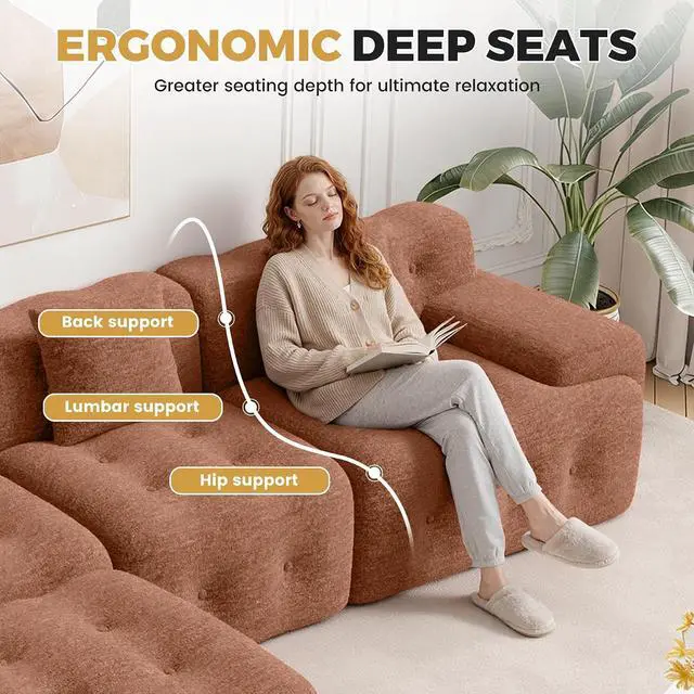 Alt view image 5 of 7 - 143" Modern Boneless Couches for Living Room, U Shaped Cloud Couch Sectional, Chenille Convertible Modular Sofa Set, No Assembly Required, Khaki 1 PCS