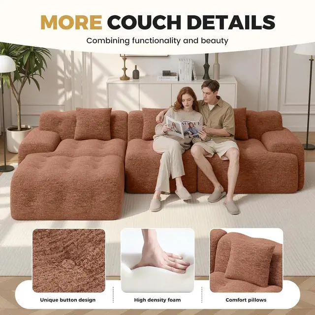 Alt view image 6 of 7 - 143" Modern Boneless Couches for Living Room, U Shaped Cloud Couch Sectional, Chenille Convertible Modular Sofa Set, No Assembly Required, Khaki 1 PCS