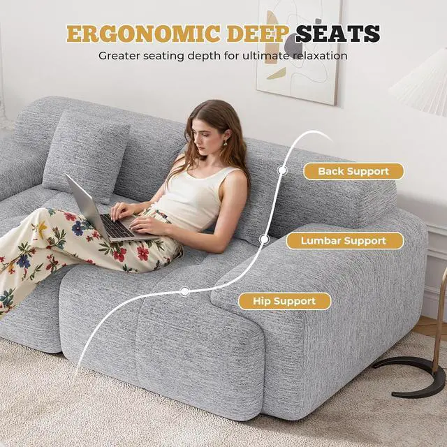 Alt view image 4 of 7 - 85" Cloud Loveseat Sofa in a Box, Modern Small Couch No Assembly Required, Comfy Deep Seat Boneless Couches for Living Room, Bedroom, Apartment, Light Grey 1 PCS