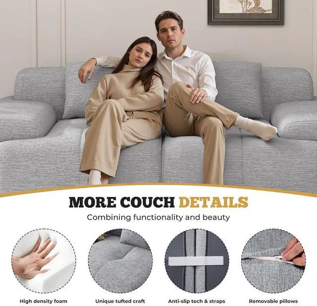 Alt view image 6 of 7 - 85" Cloud Loveseat Sofa in a Box, Modern Small Couch No Assembly Required, Comfy Deep Seat Boneless Couches for Living Room, Bedroom, Apartment, Light Grey 1 PCS