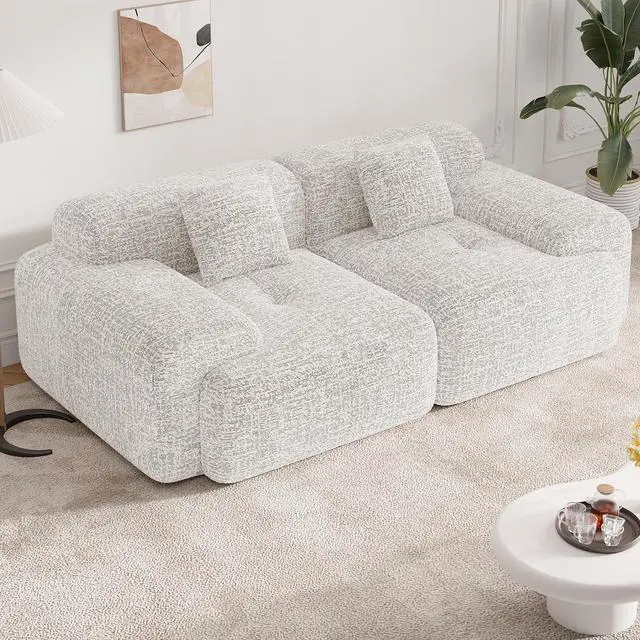 Alt view image 3 of 7 - 85" Cloud Loveseat Sofa in a Box, Modern Small Couch No Assembly Required, Comfy Deep Seat Boneless Couches for Living Room, Bedroom, Apartment, Beige 1 PCS
