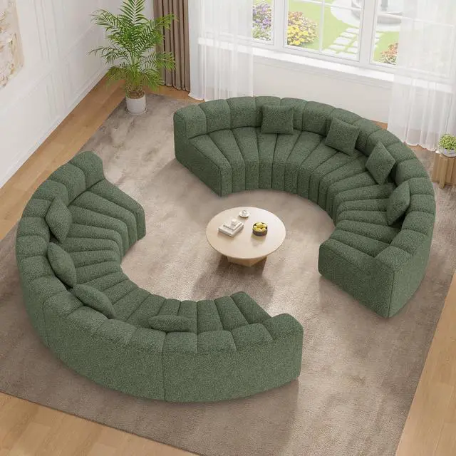 Main image of Oversized Curved Cloud Couch, 8 Seater Modern Round Modular Sectional Sofa, Convertible Boneless Couches for Living Room, No Assembly Required, Green 1 PCS