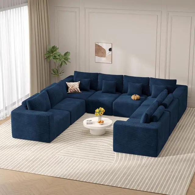 Alt view image 7 of 7 - Modern U Shaped Modular Sectional Sofa, Convertible Oversized Cloud Couches for Living Room, Comfy 8 Seater Corduroy Boneless Couch Sofa Set, No Assembly Required, Beige 1 PCS