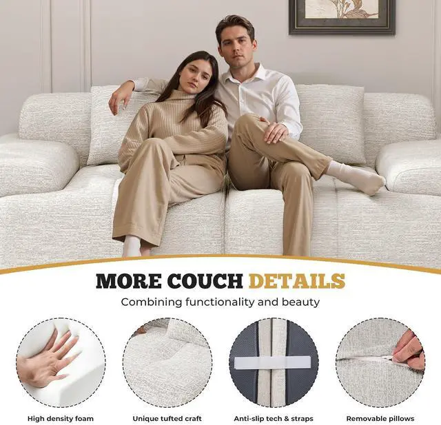 Alt view image 7 of 7 - 85" Cloud Loveseat Sofa in a Box, Modern Small Couch No Assembly Required, Comfy Deep Seat Boneless Couches for Living Room, Bedroom, Apartment, Beige 1 PCS
