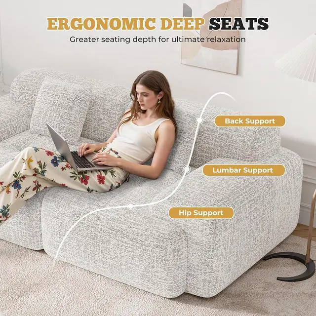 Alt view image 6 of 7 - 85" Cloud Loveseat Sofa in a Box, Modern Small Couch No Assembly Required, Comfy Deep Seat Boneless Couches for Living Room, Bedroom, Apartment, Beige 1 PCS