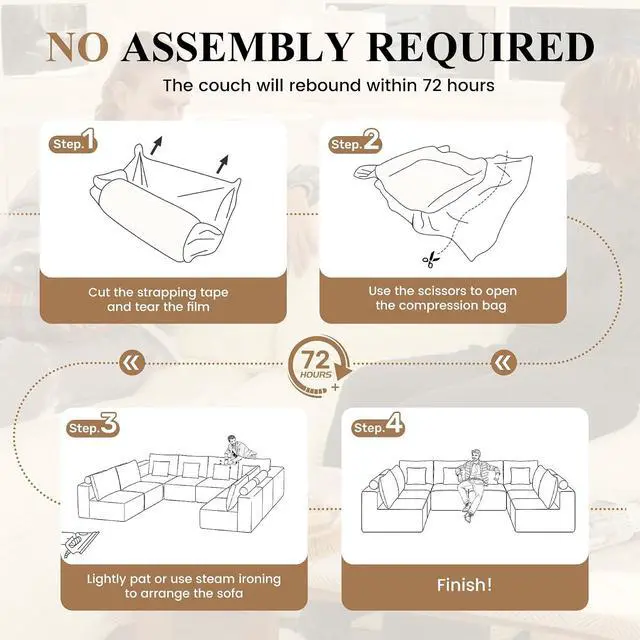 Alt view image 5 of 7 - Modern U Shaped Modular Sectional Sofa, Convertible Oversized Cloud Couches for Living Room, Comfy 8 Seater Corduroy Boneless Couch Sofa Set, No Assembly Required, Beige 1 PCS